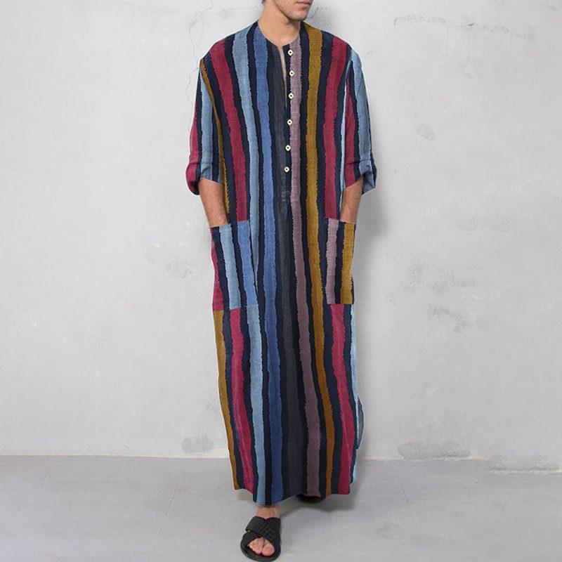 Ethnic Wear Fashion Designer - Men's Long Striped Printed Shirt Ethnic