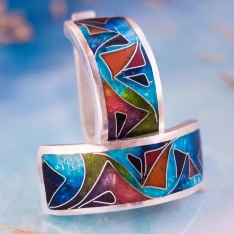 Ethnic Fashion Wear For Women - Ethnic Silver Color Enamel Hoops Earrings