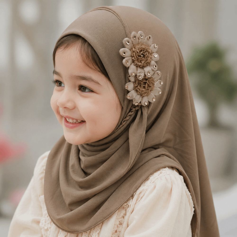 Ethnic Fashion Girls - Fashion Solid Flowers Children Hijab Ethnic-Style