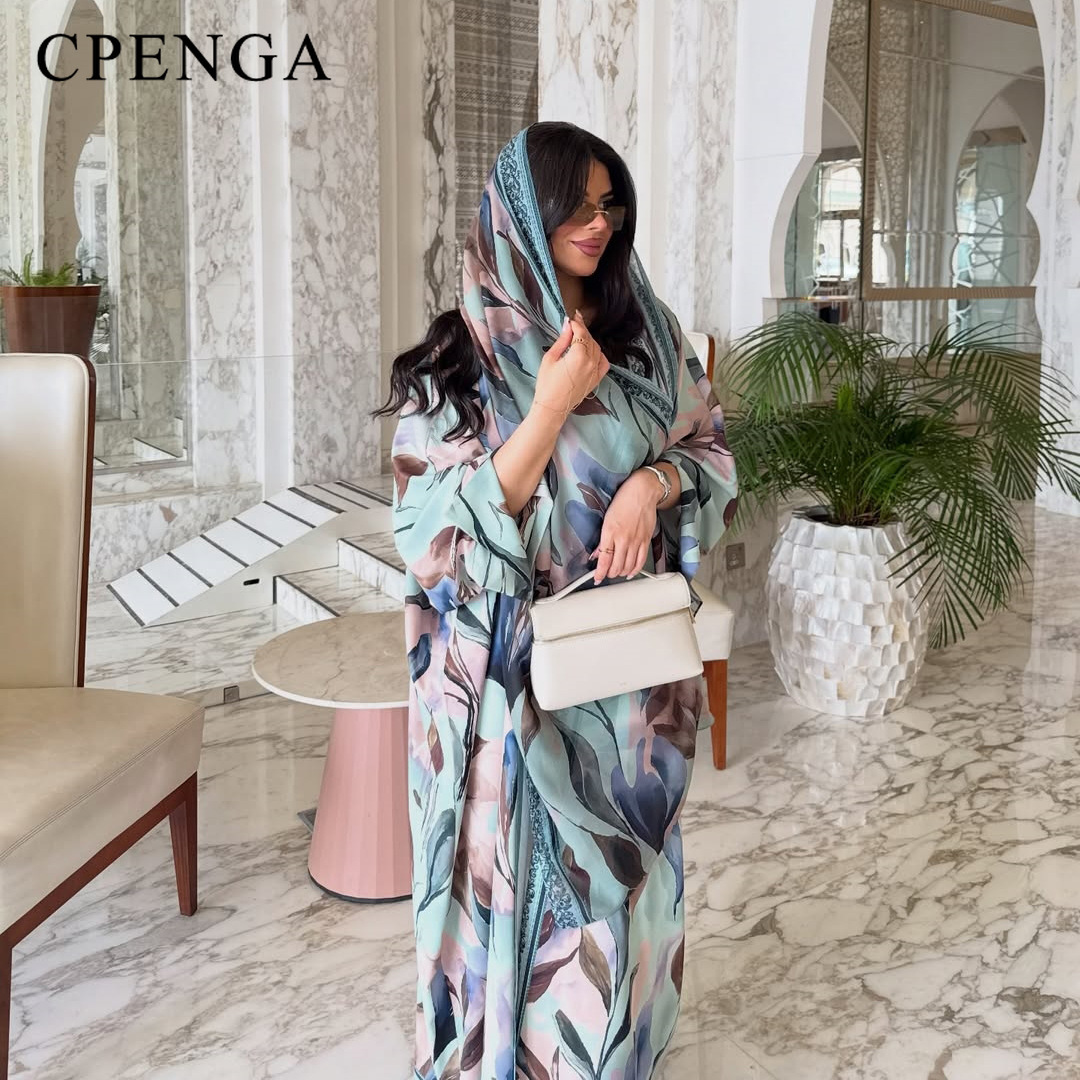 Abaya Modest Wear - Luxury Dubai Abaya Floral Print Kaftan