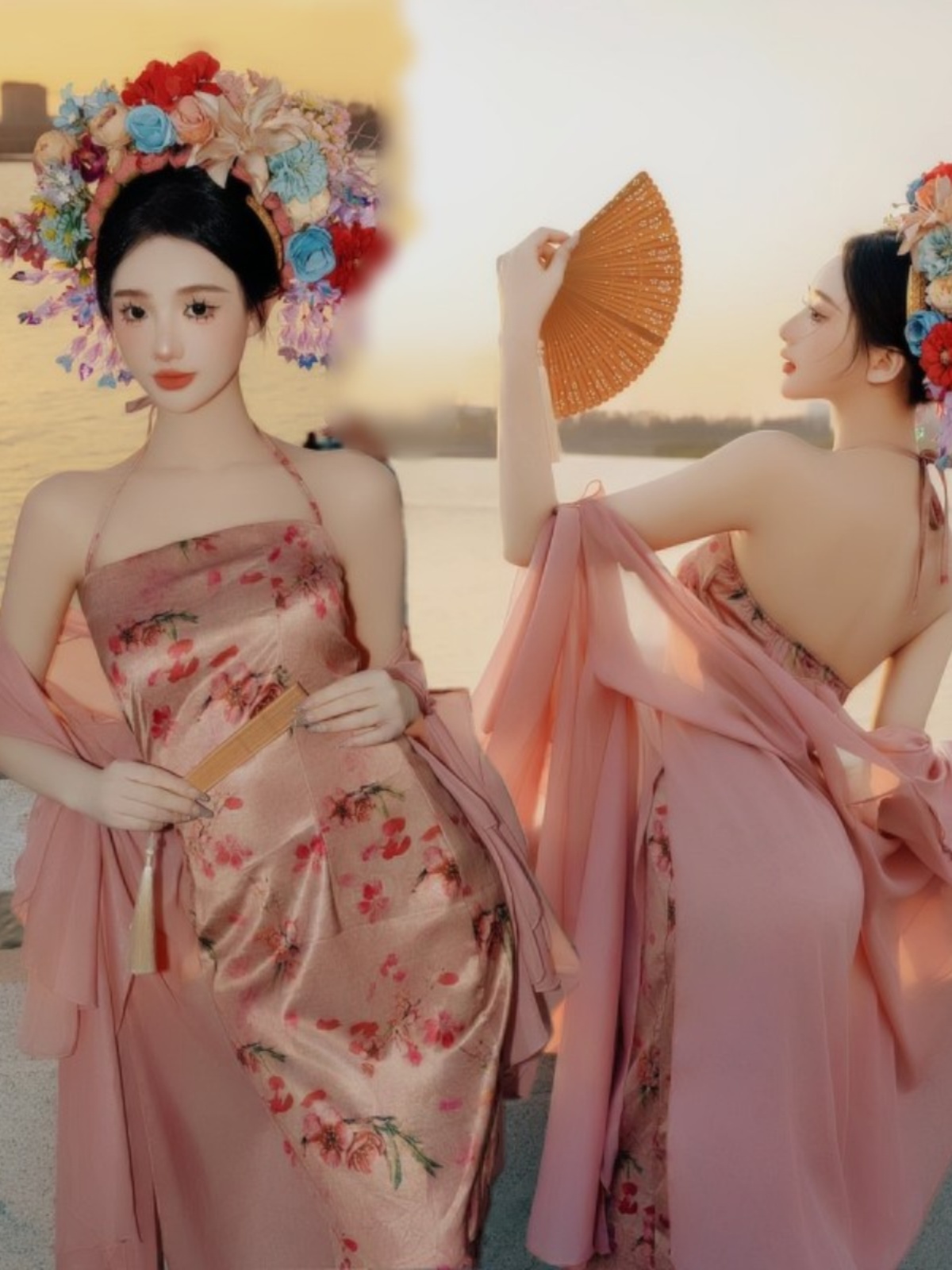 Ethnic Style Dresses - Xinpu Women's Floral Hairpin Theme Photography