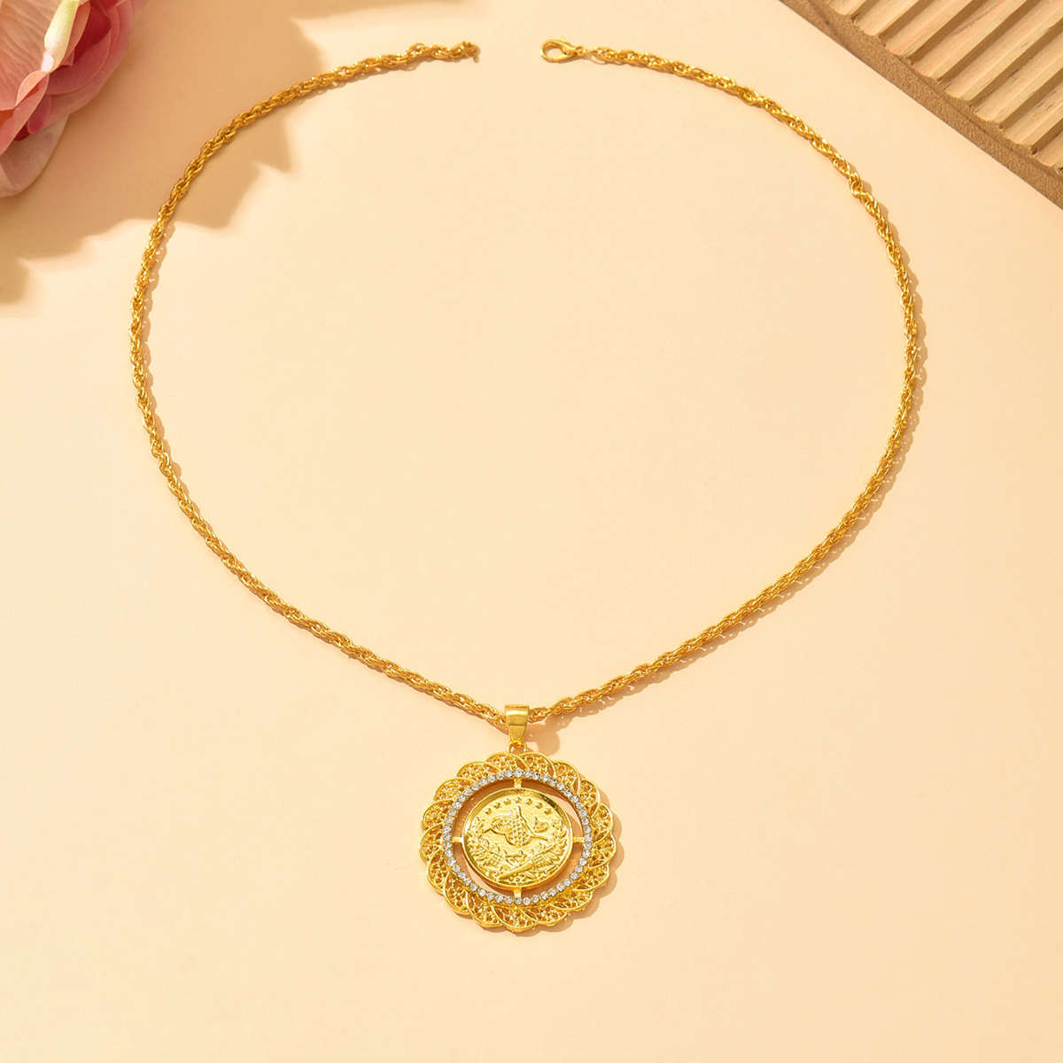 Ethnic Wear Fashion Designer - Vintage Golden Coin Necklace Twist Chain