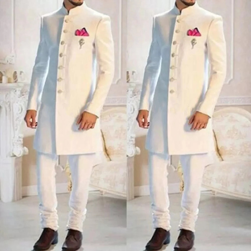 Ethnic Wear Fashion Designer - Fashion Design White Stand Collar Single