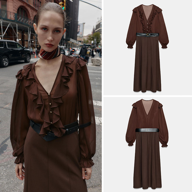 Elegant V-Neck Long Sleeve Mid - Ethnic Fashion Wear For Women 评论和价格