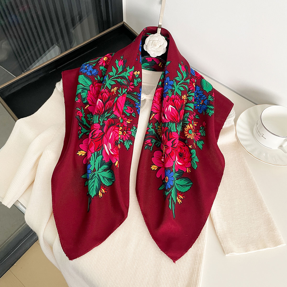70*70cm Russian Square Scarf L - Ethnic Fashion Women 评论和价格