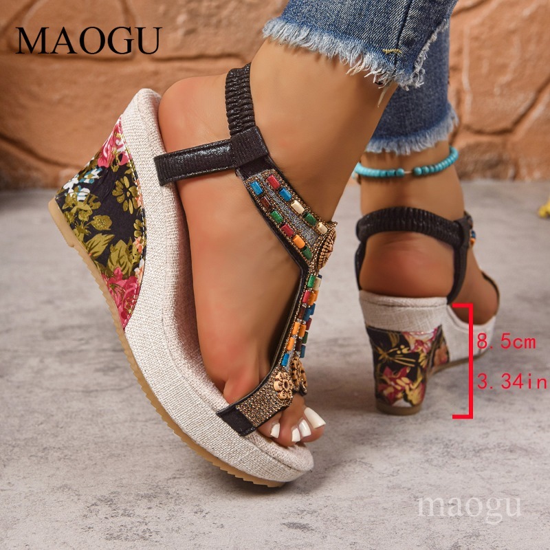 Boho Beaded Floral Wedge Sanda - The Ethnic Fashion 评论和价格