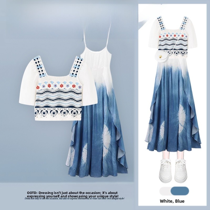 Retro Hooked Floral Short Slee - Ethnic Style Dresses 评论和价格