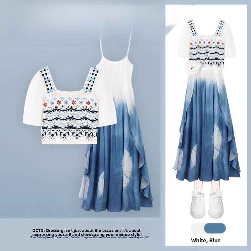 Retro Hooked Floral Short Slee - Ethnic Style Dresses 评论和价格