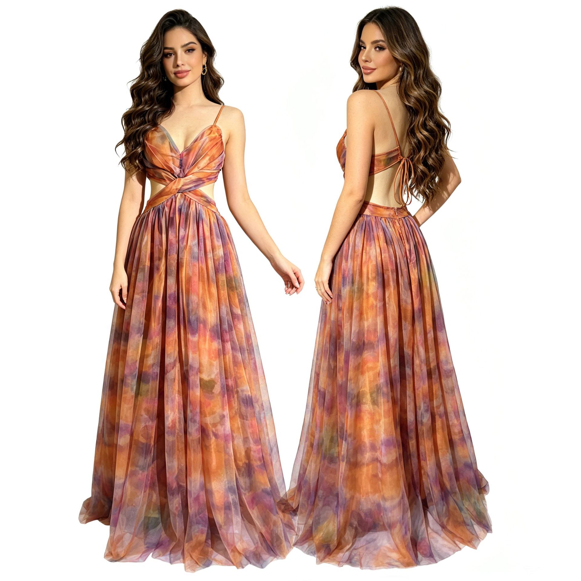 Sexy Tie-Dye Mesh Strapless Dr - Ethnic Style Dresses 评论和价格
