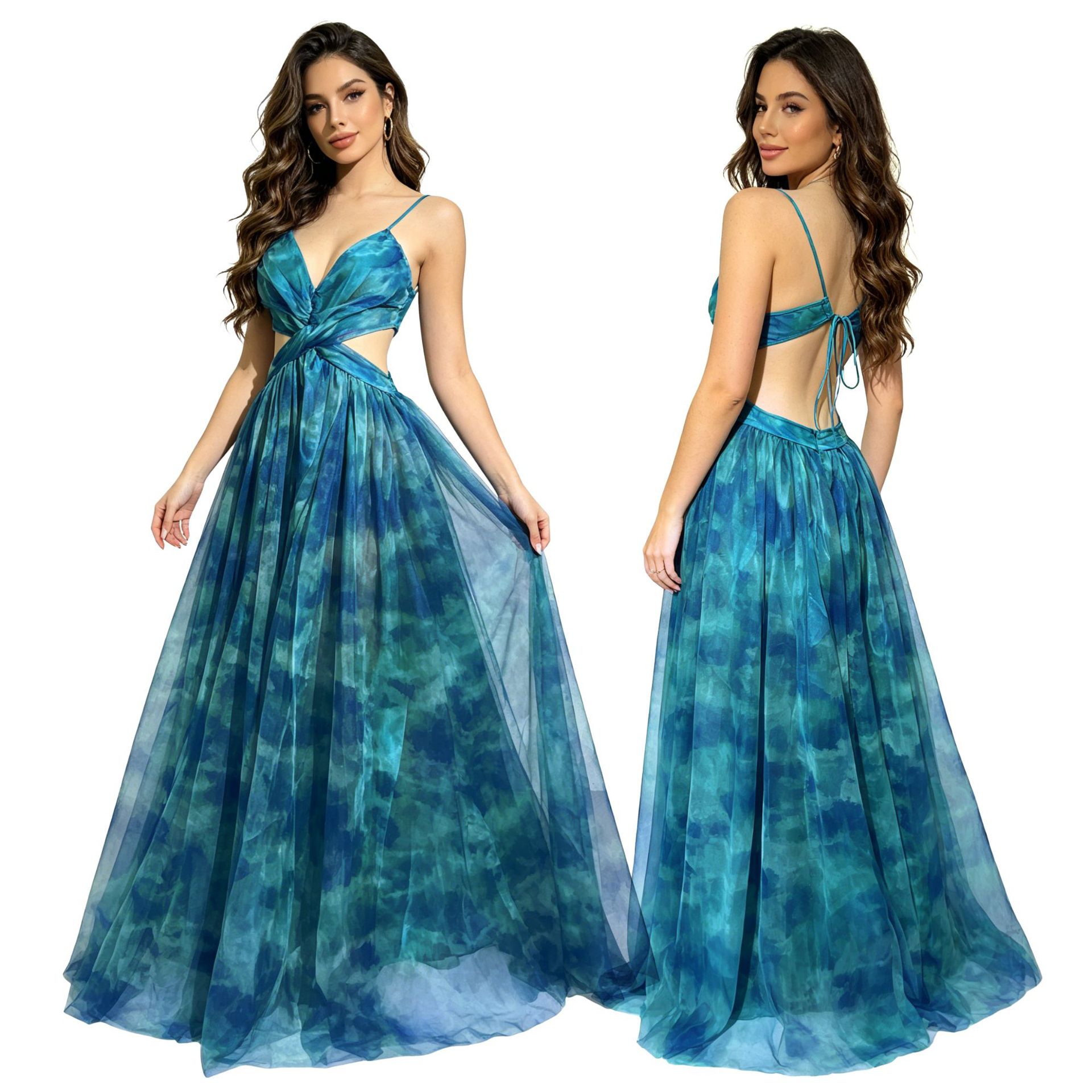 Sexy Tie-Dye Mesh Strapless Dr - Ethnic Style Dresses 评论和价格