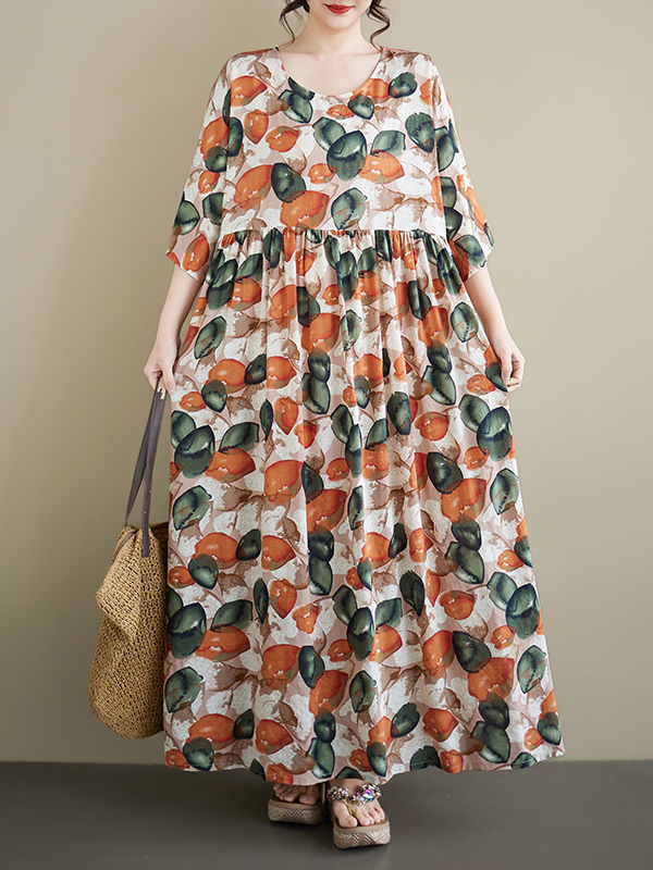 Summer New plus Size round Nec - Ethnic Style Dresses 评论和价格