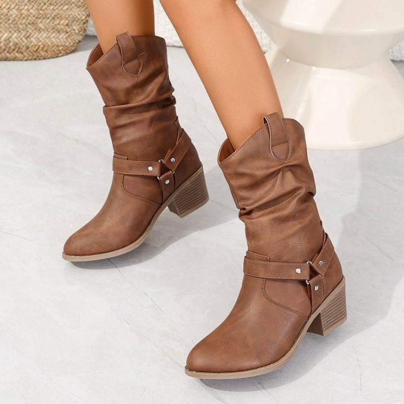 Womens Mid-Calf Boots Retro St - The Ethnic Fashion 评论和价格